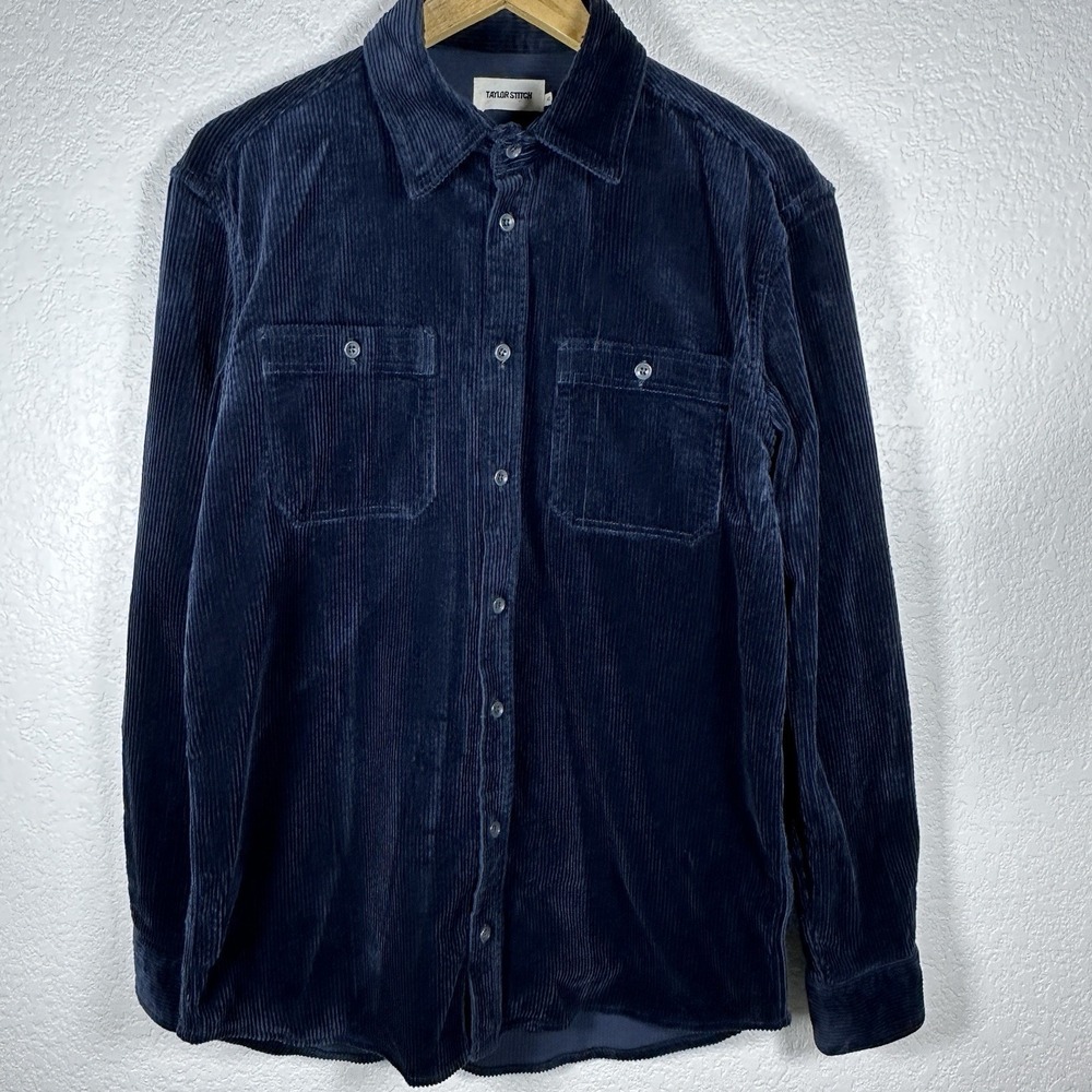 Taylor Stitch Men's Navy Blue Wide-Wale Corduroy Utility Shirt Size 42